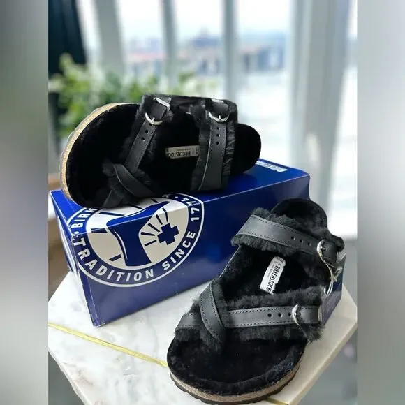 Birkenstock Mayari Shearling Oiled Leather Sandals Size 38 - Picture 3 of 16